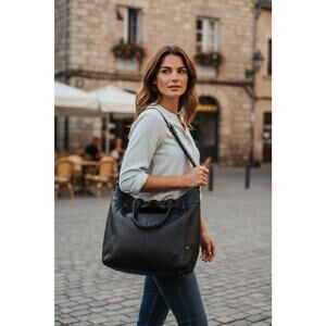 Lauren Ralph Lauren Est. 1967 Black Pebble Leather Lrg Tote Shoulder Slouch Bag